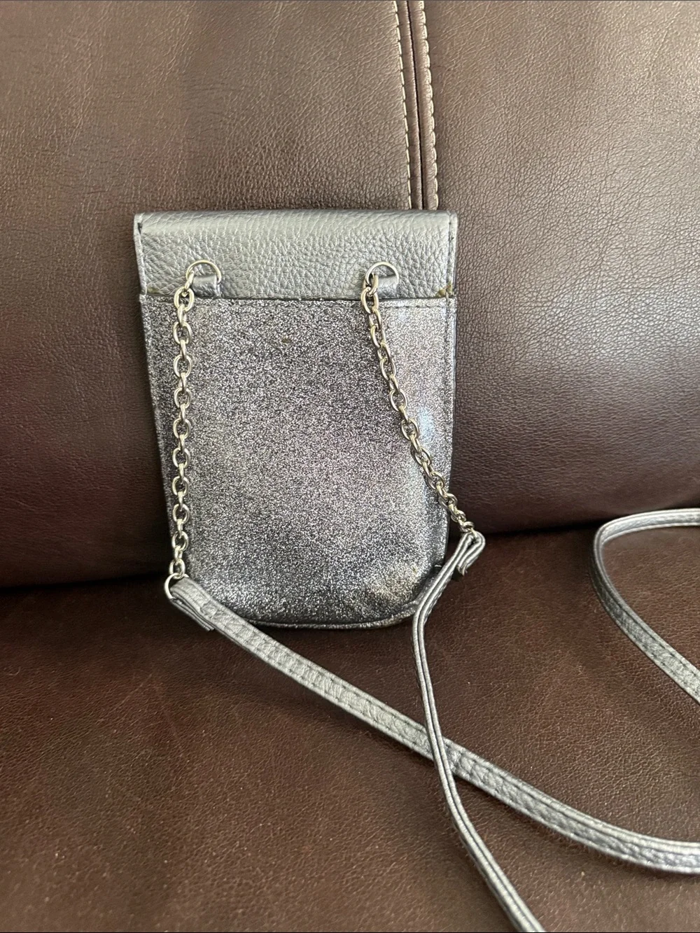 Silver Glitter Crossbody Phone Bag - Compact Women's Shoulder Purse